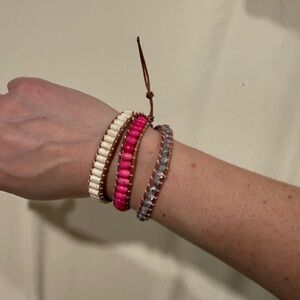 Victoria Emerson Pink, Silver and Cream Beaded Bracelet Set